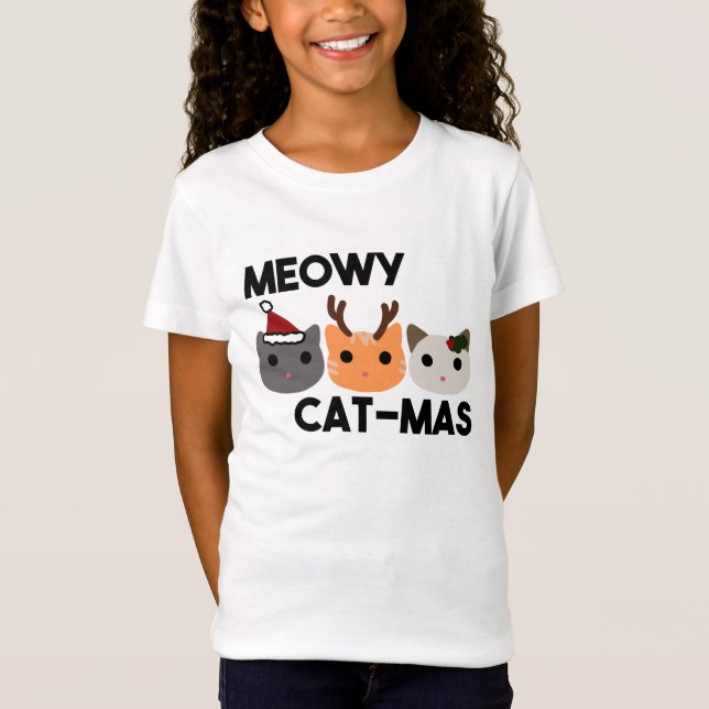 T-Shirt Cat Pun Kids Shirt Meowy Catmas (Devant)