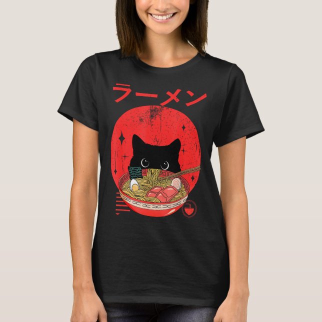 T-shirt Cat Ramen Japanese Funny Graphic Tees Kawaii Cat A (Devant)