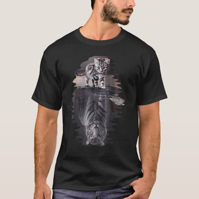 T-shirt Cat Reflète Un Tigre Fort (Devant)