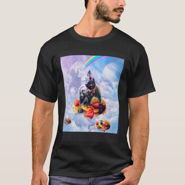 T-shirt Cat Riding Bear On Clouds And Waffles (Devant)