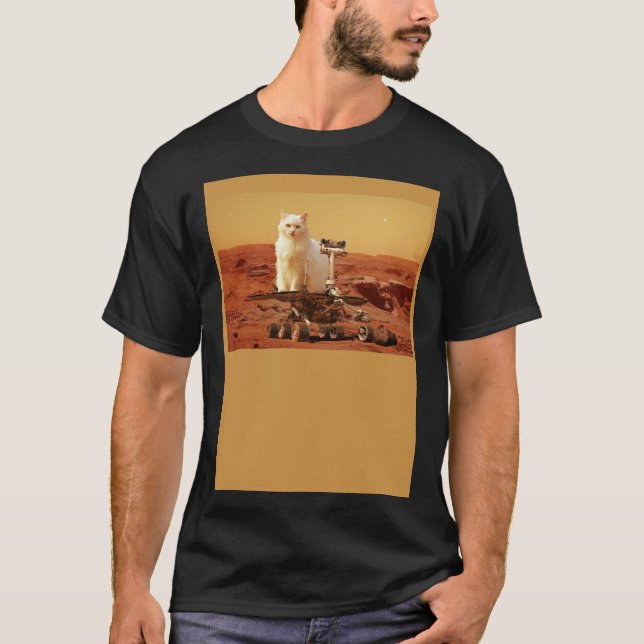 T-shirt Cat Riding Mars Rover on Foreign Landscape (Devant)