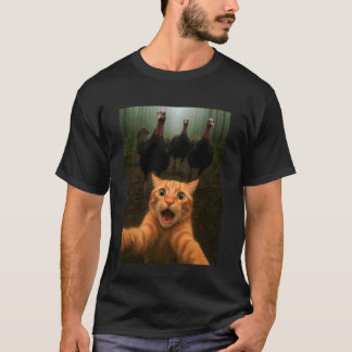 T-shirt Cat Selfie Turkey Chase Funny Thanksgiving Kitty H