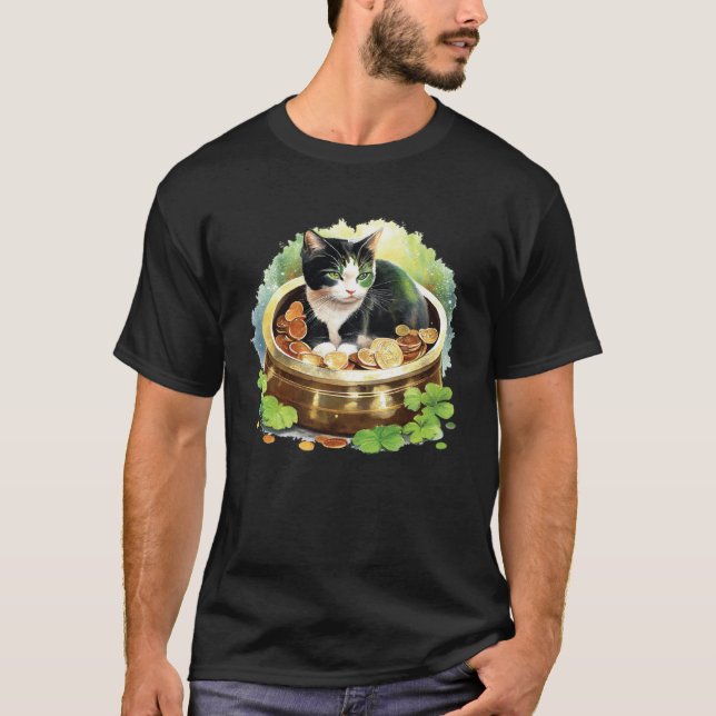 T-shirt Cat Shamrock St Patrick s Day Leprechaun Cat  Cat (Devant)