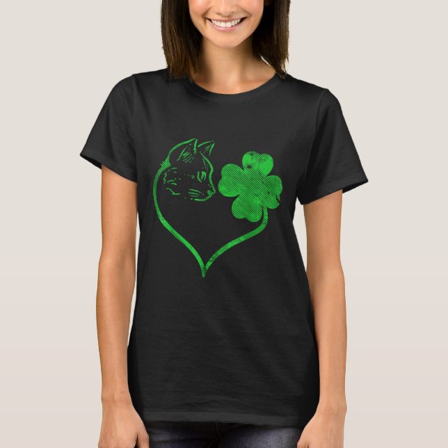 T-shirt Cat Silhouette Shamrock St Patricks Day Kitten Lov (Devant)