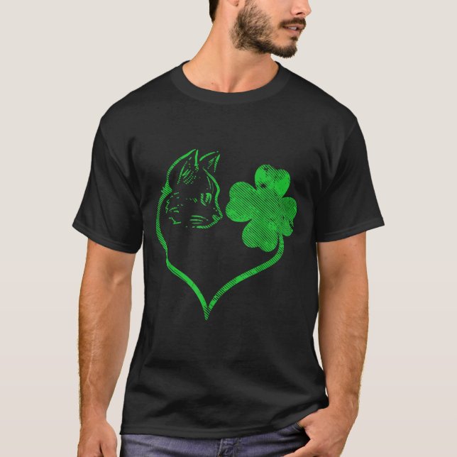 T-shirt Cat Silhouette Shamrock St Patricks Day Kitten Lov (Devant)