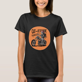 T-shirt Cat Skeleton chevauchant une moto Cat-itude sur où