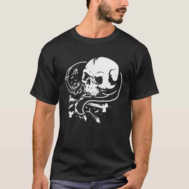 T-shirt Cat Skull Kitty  Skeleton Halloween Themed Costume (Devant)