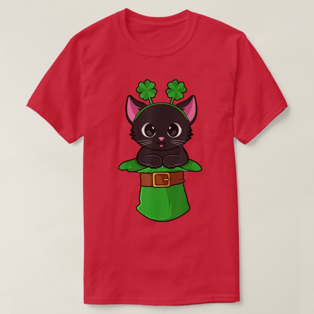 T-shirt Cat St Patricks Day Leprechaun Shamrock Kitten Gir (Design devant)