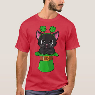 T-shirt Cat St Patricks Day Leprechaun Shamrock Kitten Gir