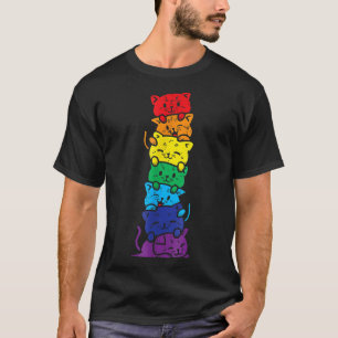 T-shirt Cat Stack Rainbow Gay Pride Cute LGBT Animal Pet L