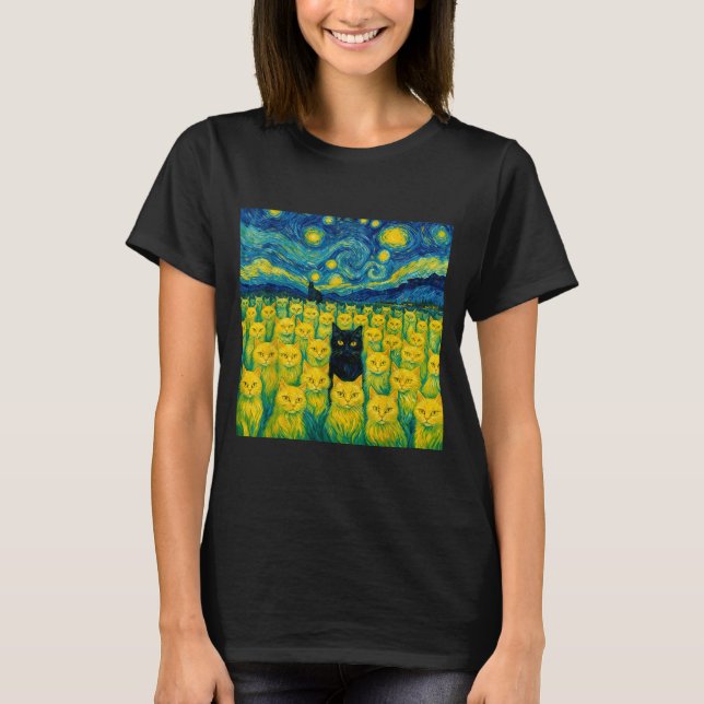 T-shirt Cat Starry Night Van Gogh Cat For Cat Lover  (Devant)