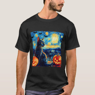 T-shirt Cat Starry Nuit Van Gogh Amoureux des chats Bateau