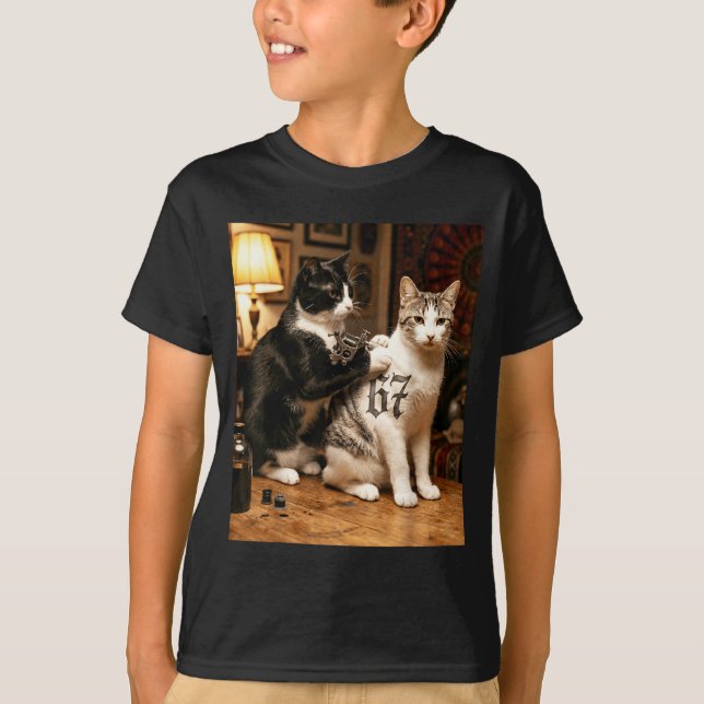 T-shirt Cat Tattoo Artist 67 Six Seven Seis Siete Brain Ro (Devant)