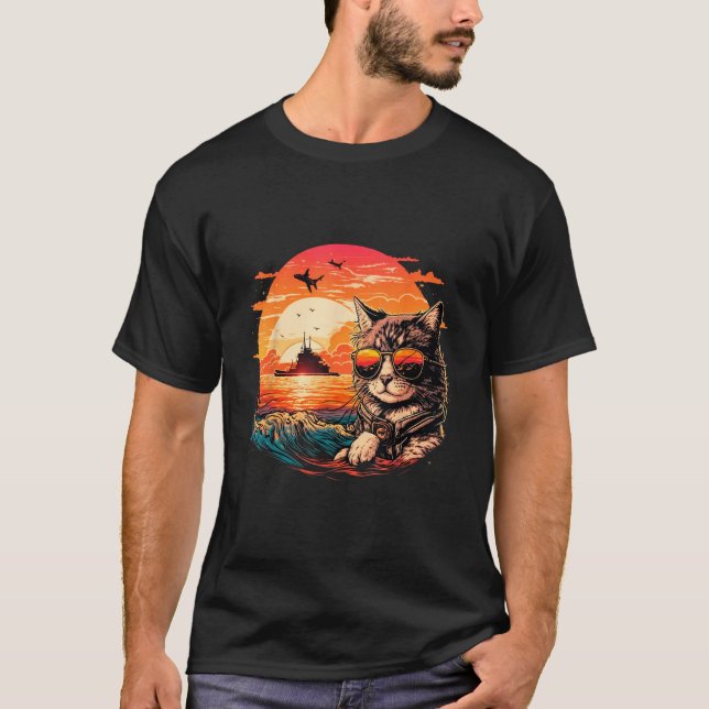 T-shirt Cat-titude in Paradise Funny Cat on the Beach (Devant)