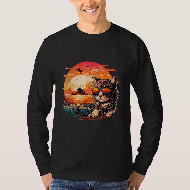 T-shirt Cat-titude in Paradise Funny Cat on the Beach (Devant)