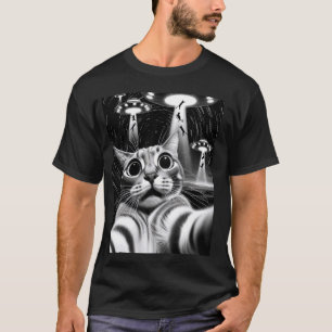 T-shirt Cat UFO Invasion Funny Chat Mème Retro Alien Cat U