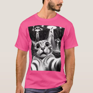 T-shirt Cat Ufo Invasion Funny Chat Mème Retro Alien Cat U