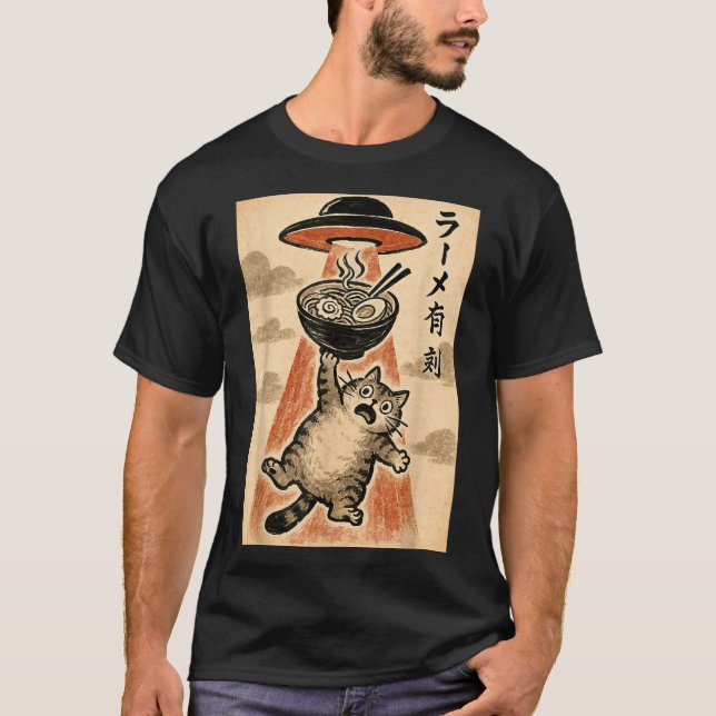 T-shirt Cat Ufo Ramen Funny Japanese Anime Men Women Teen  (Devant)