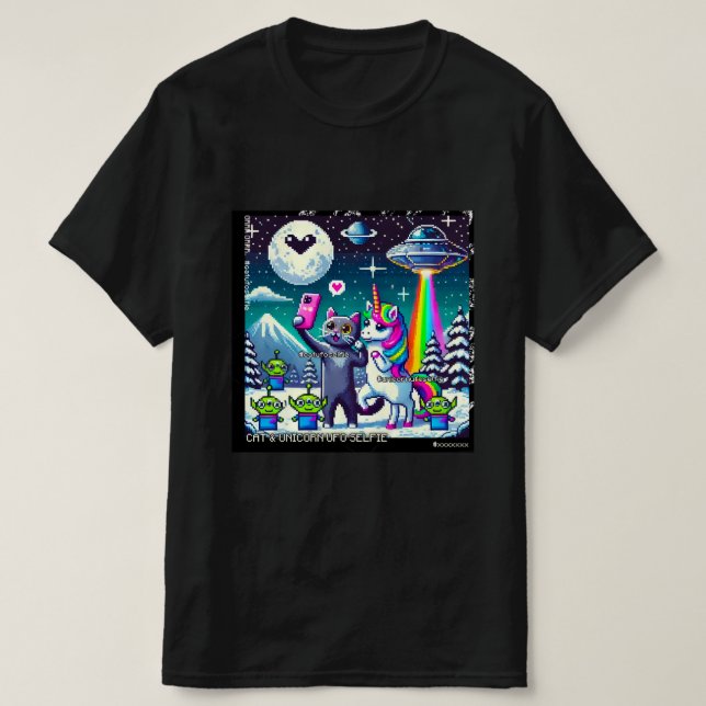 T-shirt Cat & Unicorn OVNI Selfie: Big Meeting #10 (Design devant)