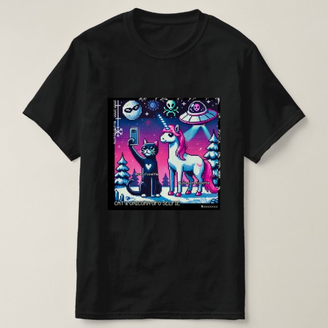 T-shirt Cat & Unicorn OVNI Selfie: Big Meeting #11 (Design devant)