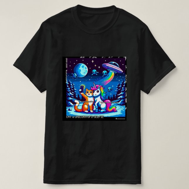 T-shirt Cat & Unicorn OVNI Selfie: Big Meeting #4 (Design devant)