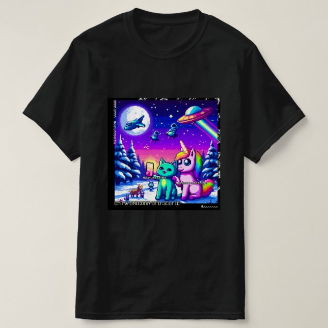 T-shirt Cat & Unicorn OVNI Selfie: Big Meeting #9 (Design devant)