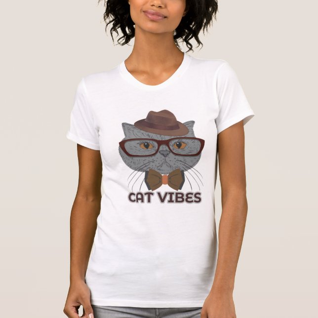 T-shirt Cat Vibes – Cool Grey Cat Design (Devant)
