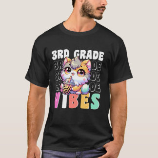 T-shirt Cat Vibes de 3e année Filles pour le premier jour