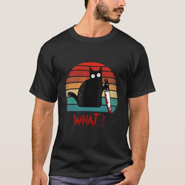 T-shirt Cat W Black Cat Ous Cat With Knife (Devant)