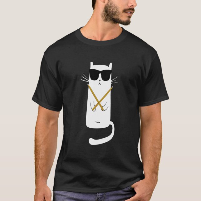 T-shirt Cat Wearing Sunglasses Playing Drums Drummers (Devant)