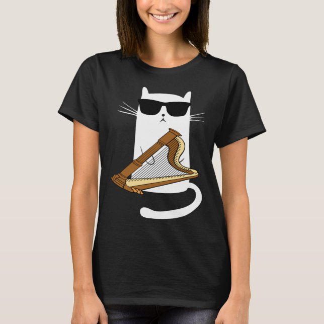 T-shirt Cat Wearing Sunglasses Playing Harp (Devant)