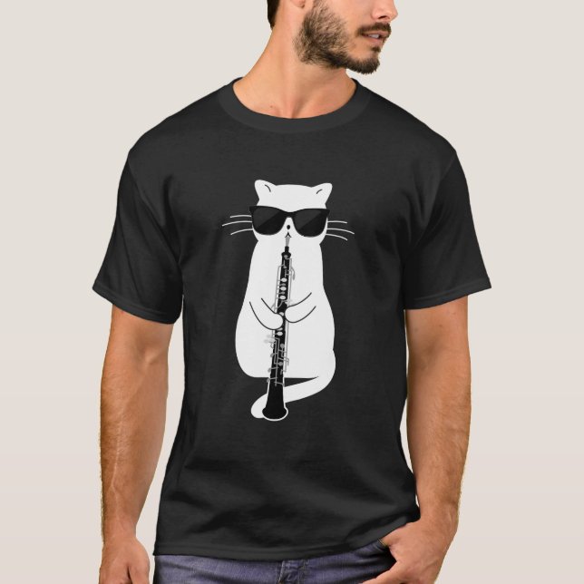 T-shirt Cat Wearing Sunglasses Playing Oboe (Devant)