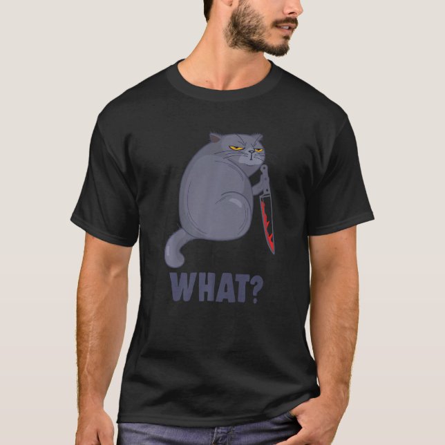T-shirt Cat What Halloween Parti meurtrier chat avec coute (Devant)
