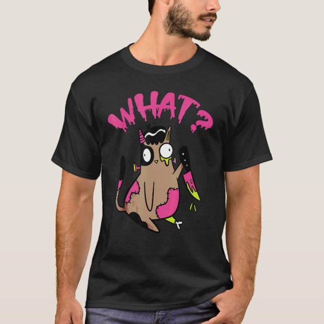 T-shirt Cat What Zombie Black Cat With Knife Halloween Cos (Devant)