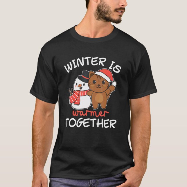 T-shirt Cat Winter est plus chaud ensemble neige neigeuse (Devant)