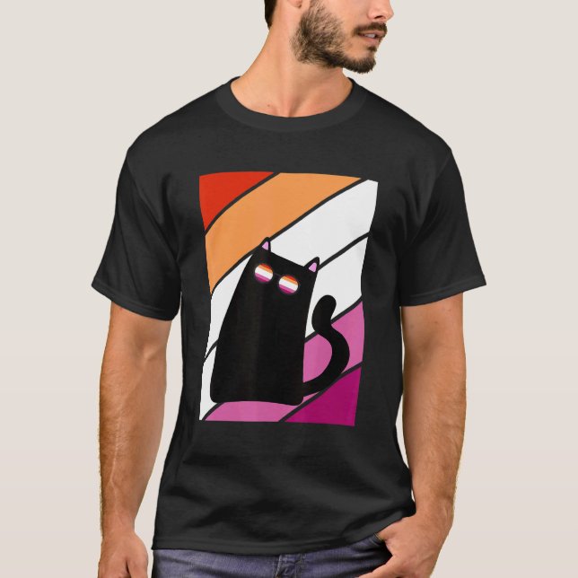 T-shirt Cat With Pride Lesbian Flag LGBTQ Proud Ally Pride (Devant)