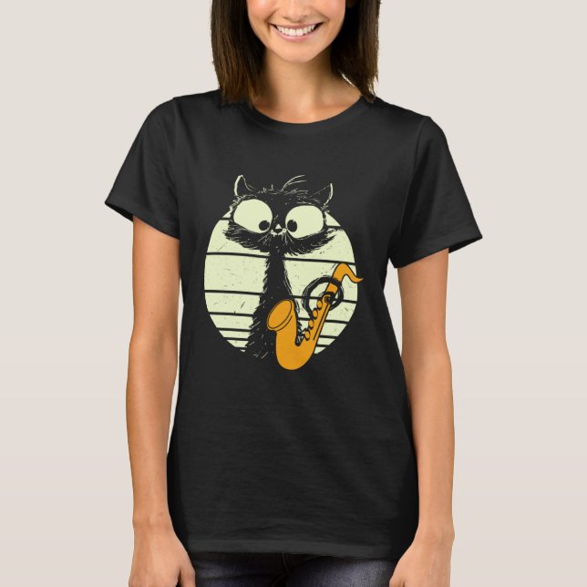 T-shirt Cat With Saxophone Playing Cat Cute Jazz Cat (Devant)