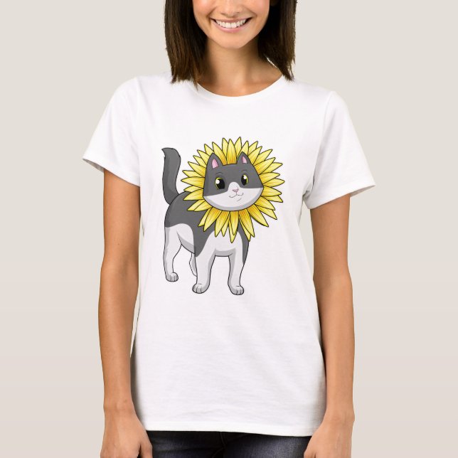 T-shirt Cat with sunflower (Devant)