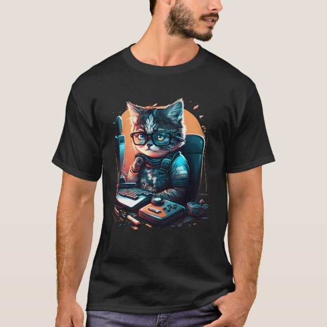 T-shirt Cat Work On Computers with glasses cute cats Compu (Devant)