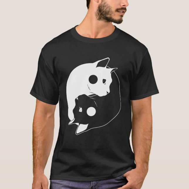 T-shirt Cat Yin Yang Opposite Forces Arts Feline (Devant)
