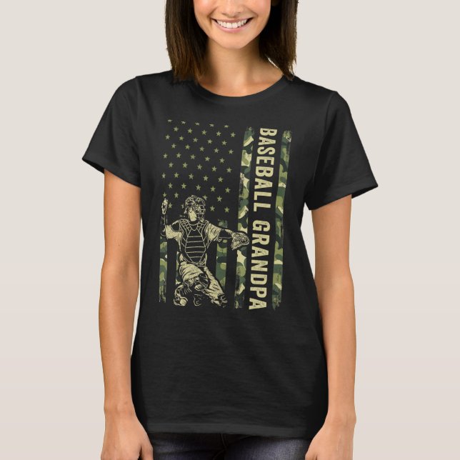 T-shirt Catcher Baseball Hommes Camo USA Drapeau Baseball  (Devant)