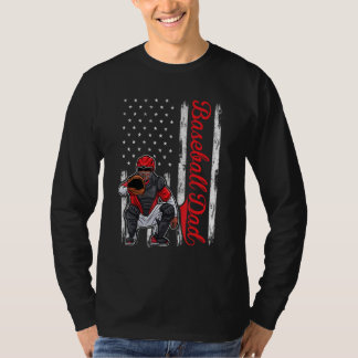 T-shirt Catcher Baseball Pour Hommes Baseball Papa Drapea