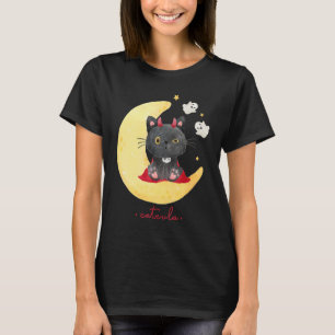 T-shirt Catcula un petit chat mignon en dracula sur une lu