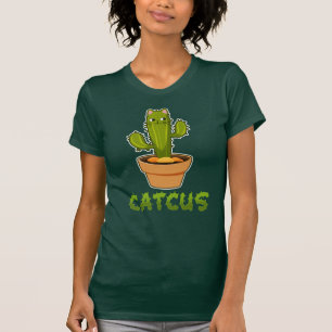 T-shirt Catcus Funny Cactus Chat Plante Pot