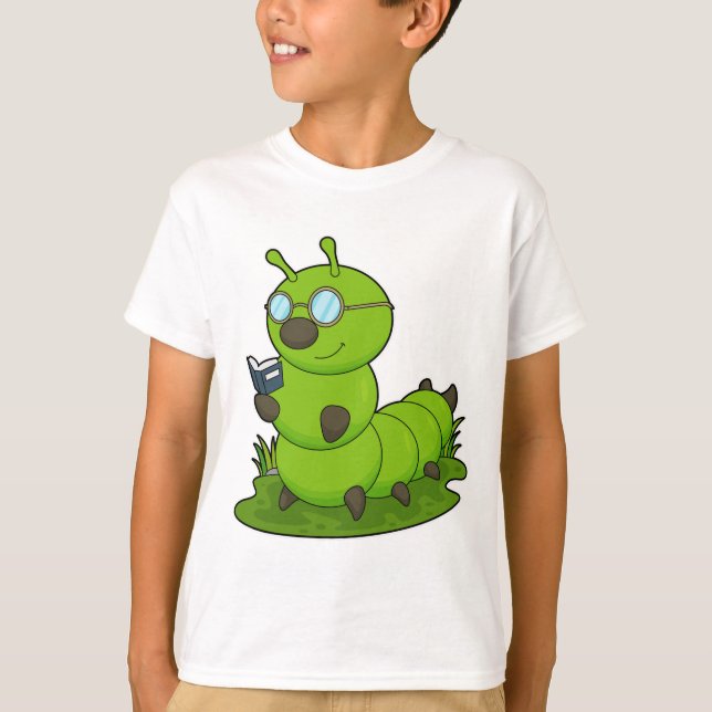 T-shirt Caterpillar Nerd avec lunettes et livre (Devant)