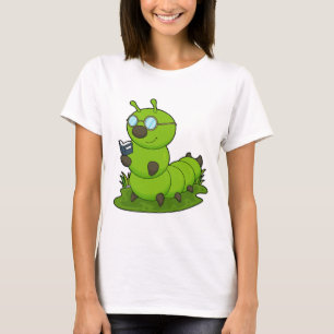 T-shirt Caterpillar Nerd avec lunettes et livre