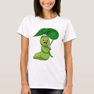 T-shirt Caterpillar with Leaf as Parasol