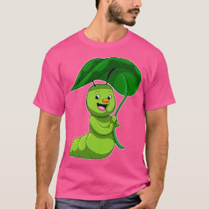 T-shirt Caterpillar with Leaf as Parasol