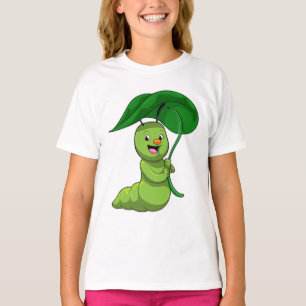 T-shirt Caterpillar with Leaf as Parasol