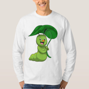 T-shirt Caterpillar with Leaf as Parasol